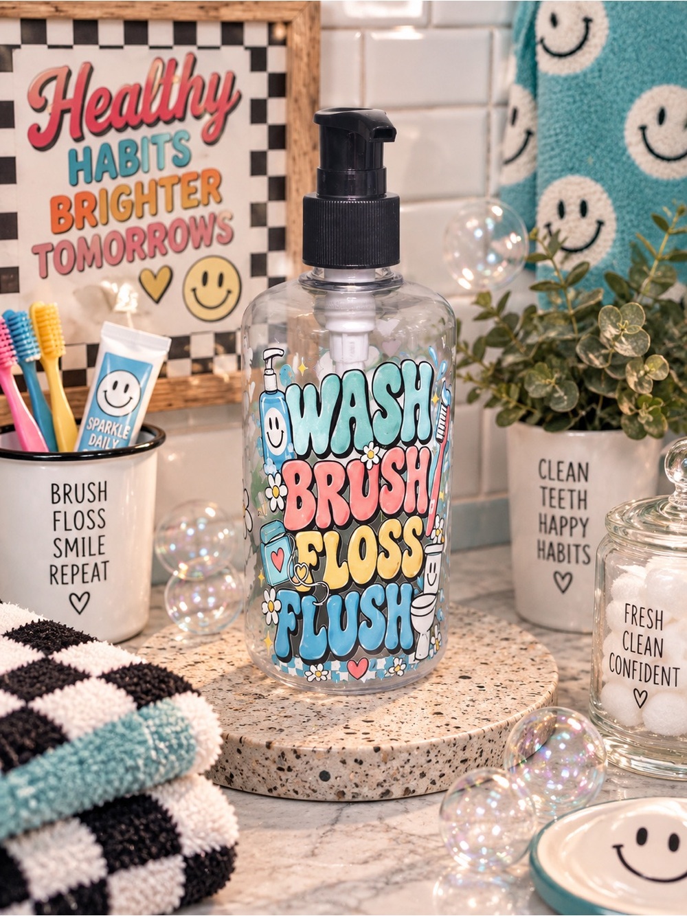 Cute Bathroom Routine Pump Soap Dispenser - Multicolor